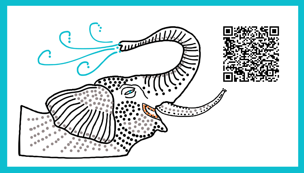 A drawing of an elephant with a qr code Description automatically
generated