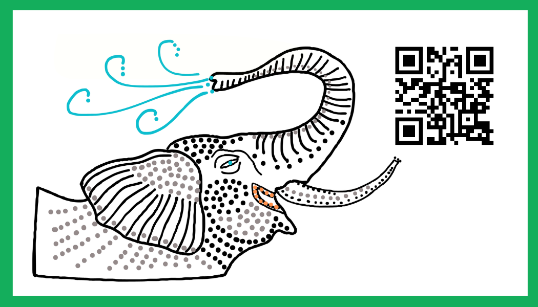A drawing of an elephant with a qr code Description automatically
generated