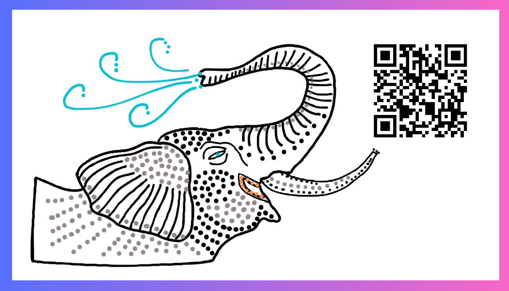 A drawing of an elephant with a qr code Description automatically
generated